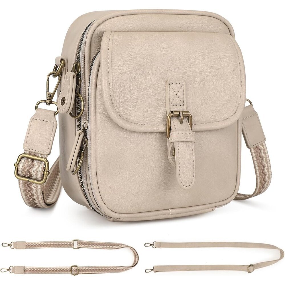 Women’s Travel Crossbody Bag Vegan Leather Apricot Grey Compact